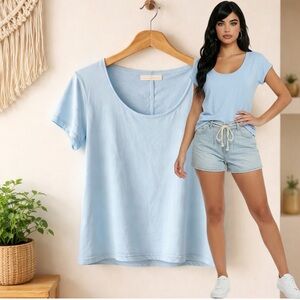 🛍️ FREE PEOPLE Dylan Dream Blue Cotton tshirt tee Top Size LARGE